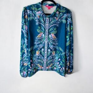 Lilly Pulitzer Teal Floral Women's Blouse